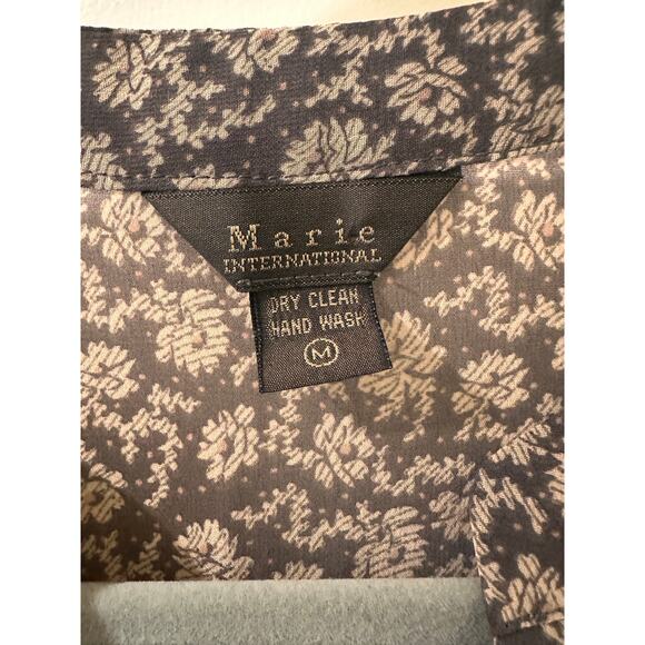 Chiffon Pleated V-Neck Ditsy Floral Tunic Top Dress Lagenlook, Taupe Cream, M - Picture 2 of 10